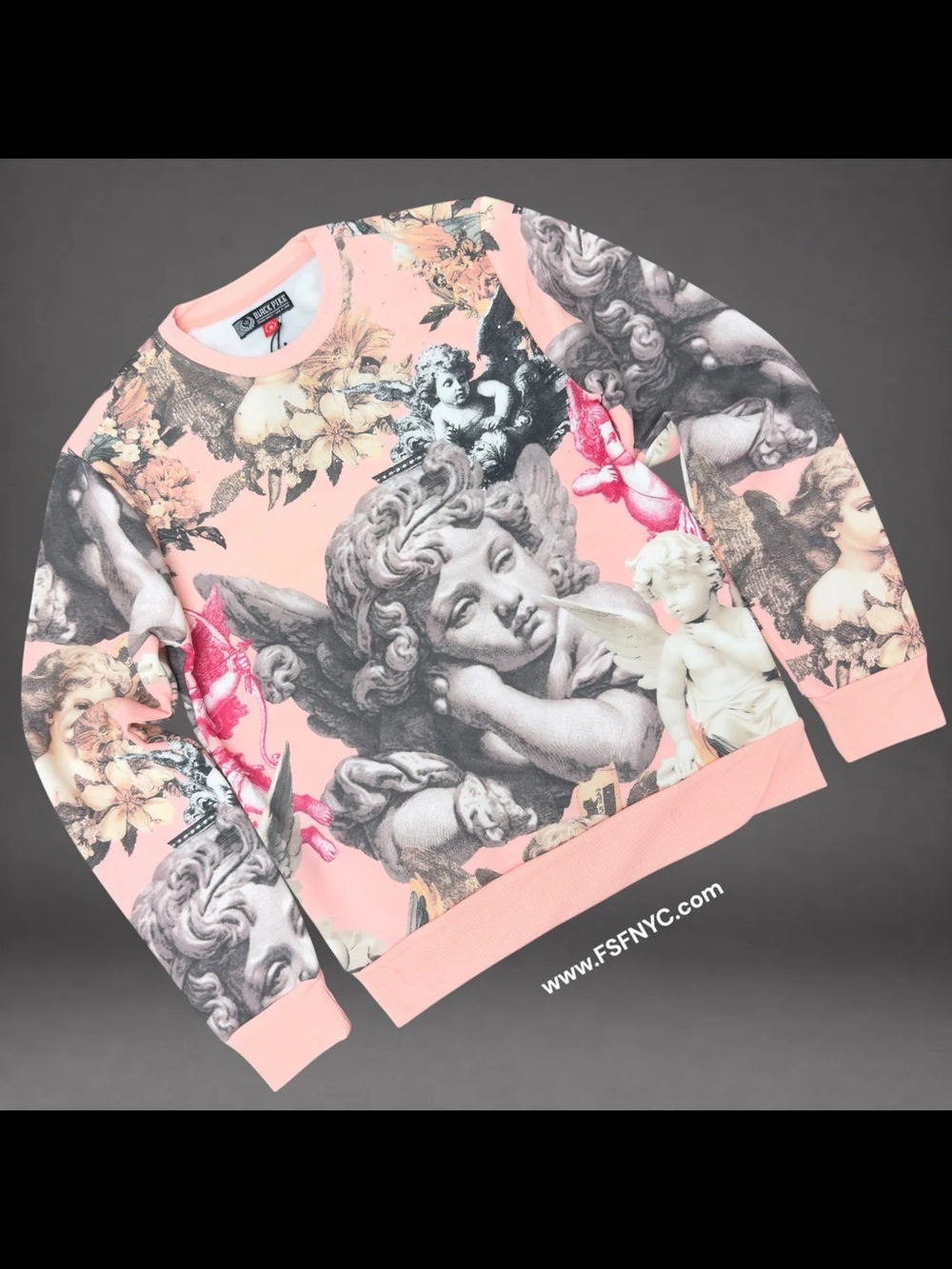 Pastel Pink Cherub Print Crewneck Sweater